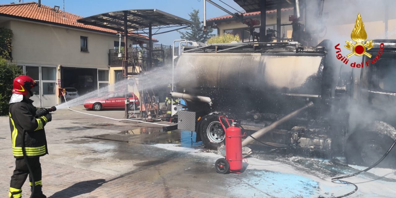 Incendio autocisterna nel comune di Besnate FOTO