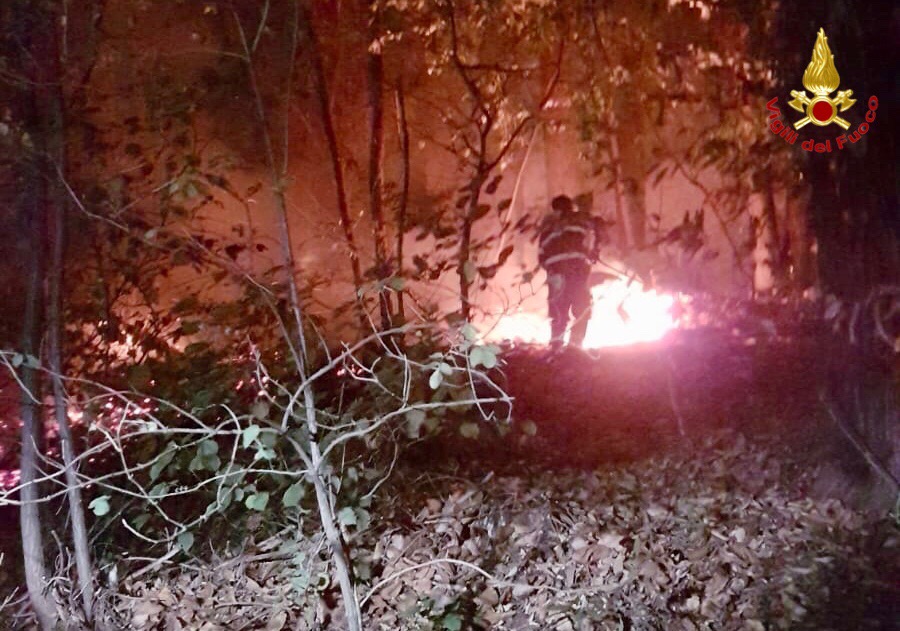 Bosco a fuoco nel comune di Induno Olona FOTO