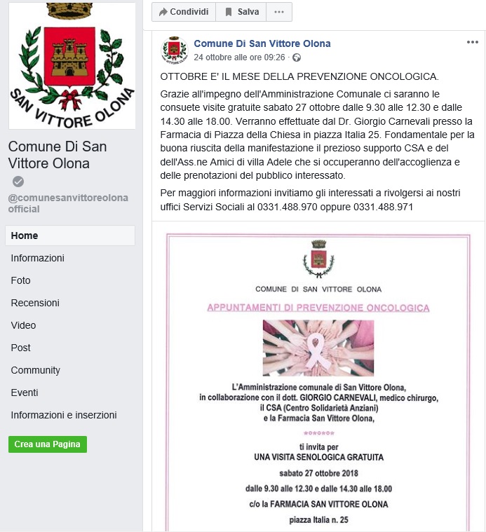 Pagina facebook, San Vittore torna on line