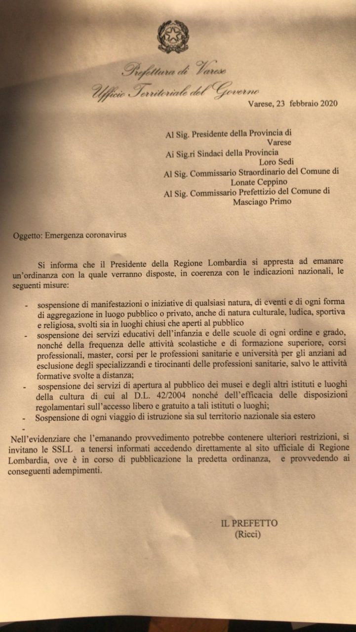 Coronavirus: i sindaci varesini convocati in Prefettura