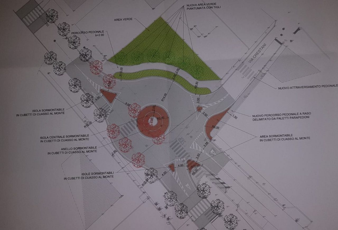 Diminuiscono i tagli, cambia il progetto della rotonda di via Crestani