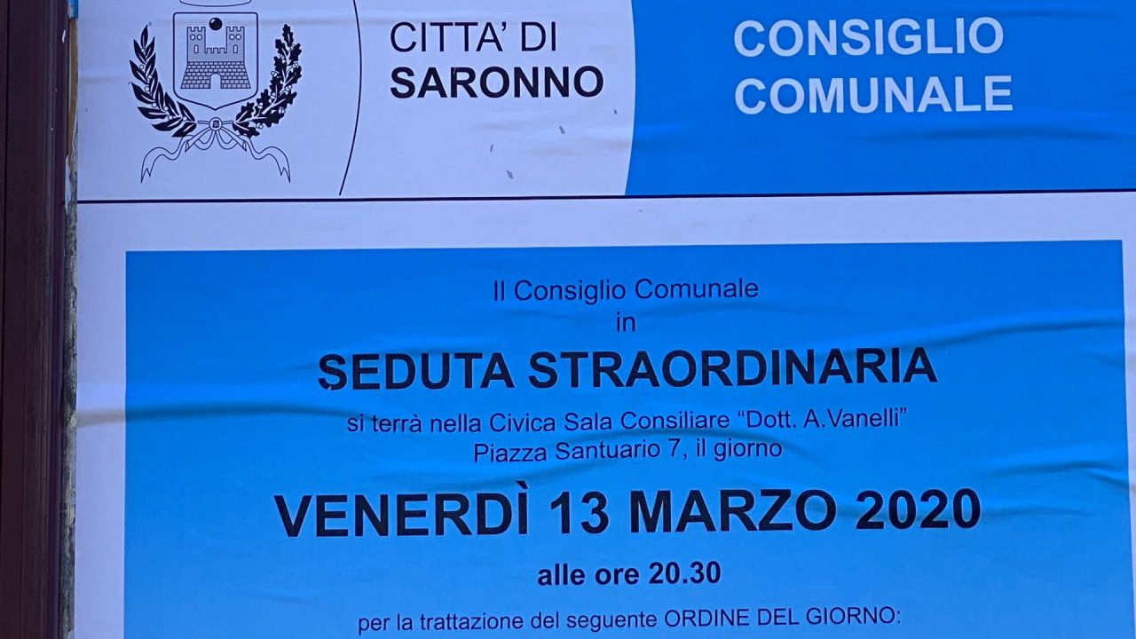 Consiglio comunale a Saronno a data da destinarsi, era in programma domani
