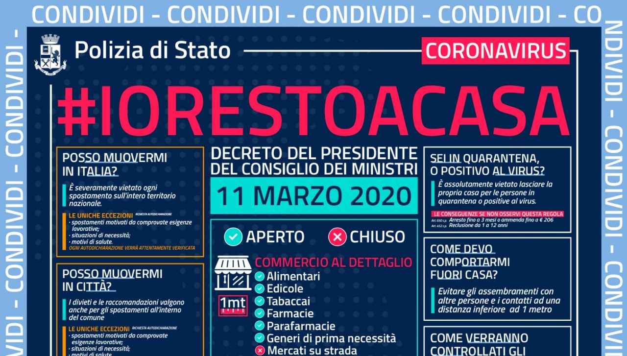 #iorestoacasa: il vademecum della Polizia su cosa si può fare e cosa no