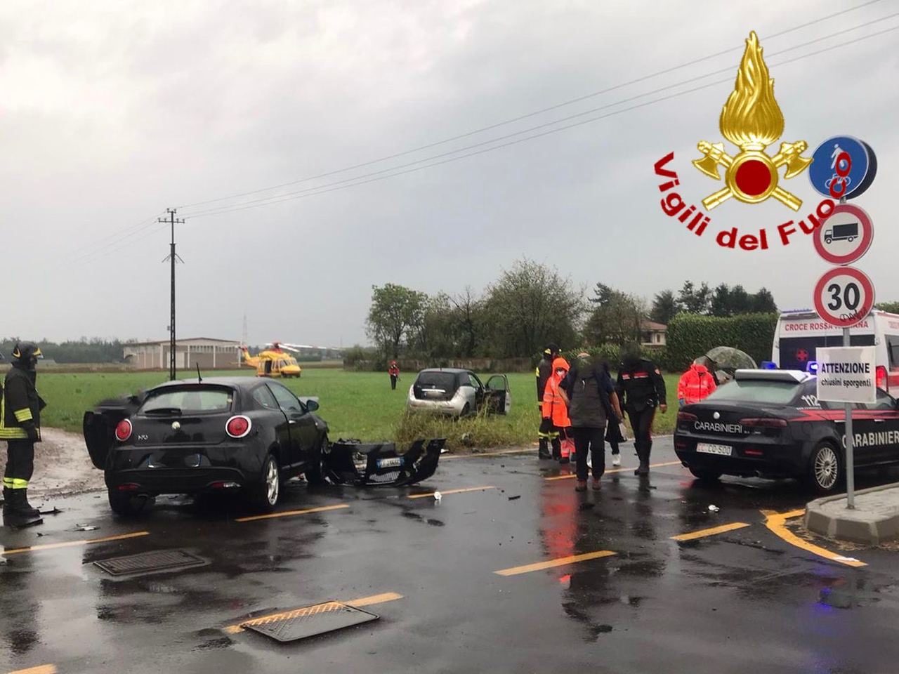 Scontro tra due auto a Gerenzano atterra l’elisoccorso