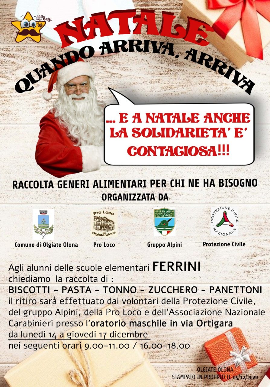 Olgiate Olona, raccolta alimentare per un regalo di Natale alle famiglie bisognose