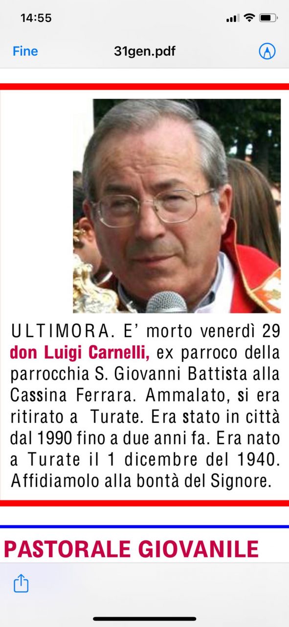 Addio don Luigi, Saronno e Turate in lutto