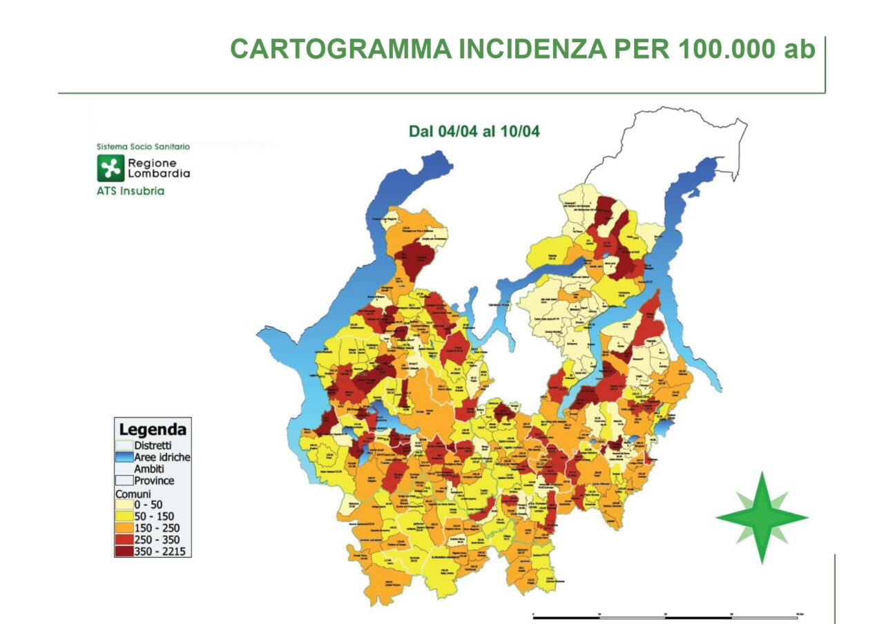 A Varese e Como incidenza sotto i 200. Massima attenzione sui focolai in azienda