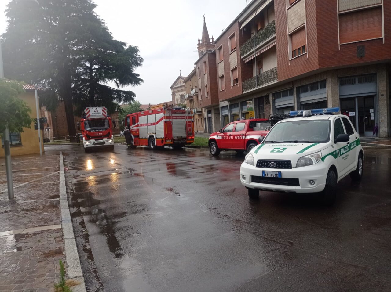 Albero pericolante a Cislago, Vigili del Fuoco in piazza