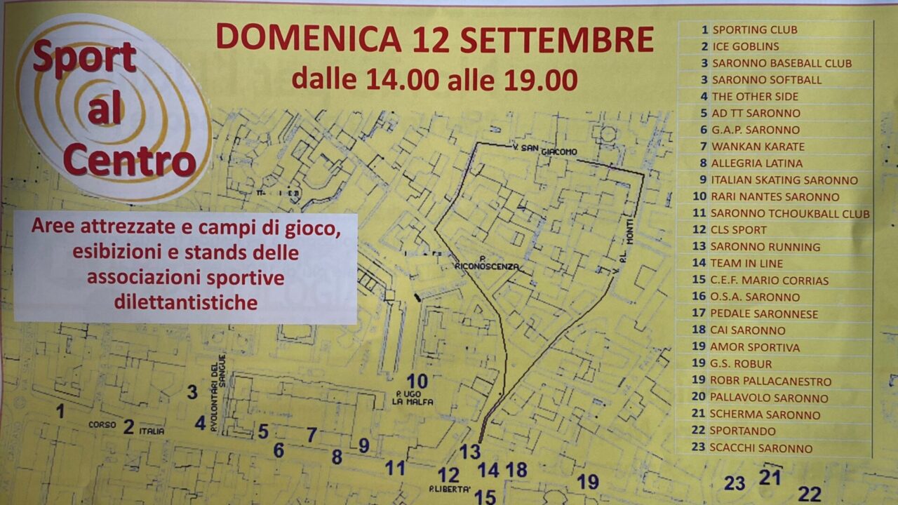 Oggi pomeriggio Sport al centro a Saronno