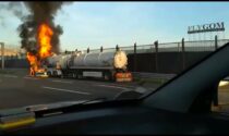 Il video dell'autocisterna a fuoco sull'Autostrada A4