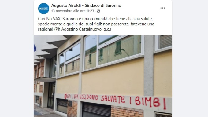 “Cari No Vax, non passerete”. E loro assaltano la pagina del sindaco