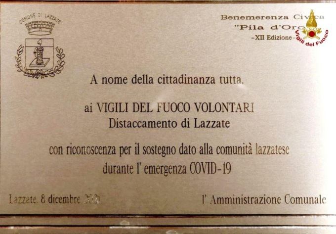 La Pila d’Oro di Lazzate ai Vigili del Fuoco volontari