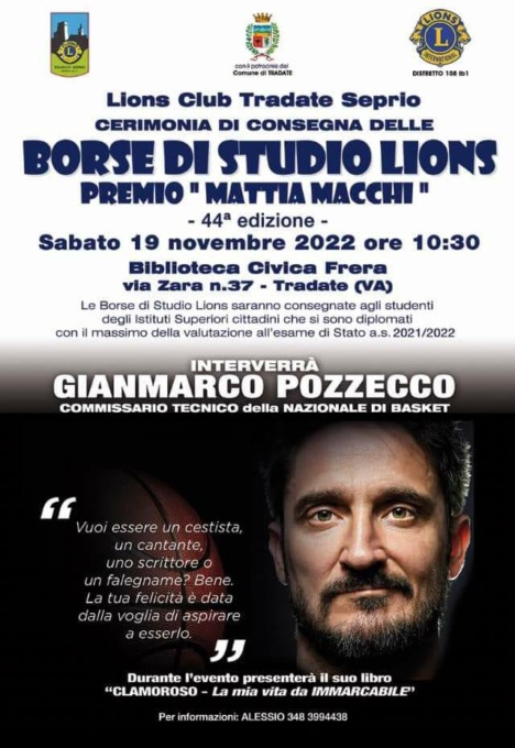 Il Poz a Tradate per la consegna delle borse di studio Lions