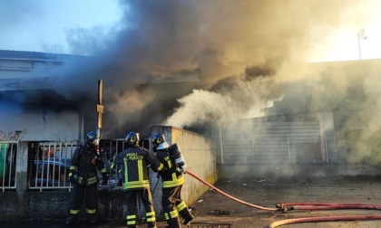 Capannone in fiamme a Lazzate: VVF al lavoro