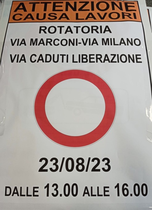 Saronno: rotatoria chiusa fra via Milano, Marconi e Caduti della Libertà
