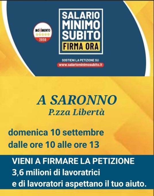 Salario minimo raccolta firme del M5S a Saronno