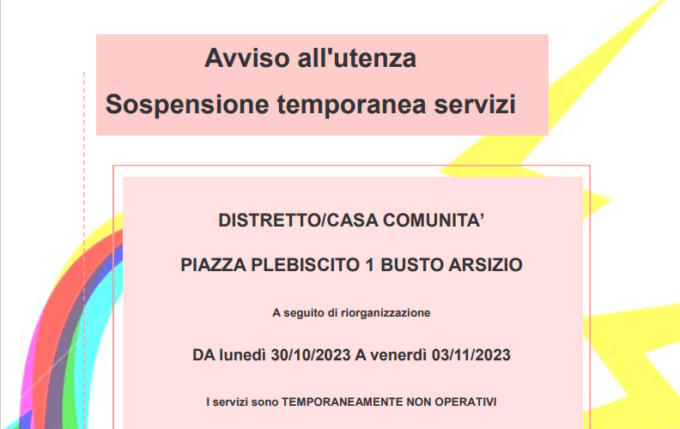 La Casa di comunità di Busto sospende temporaneamente i servizi