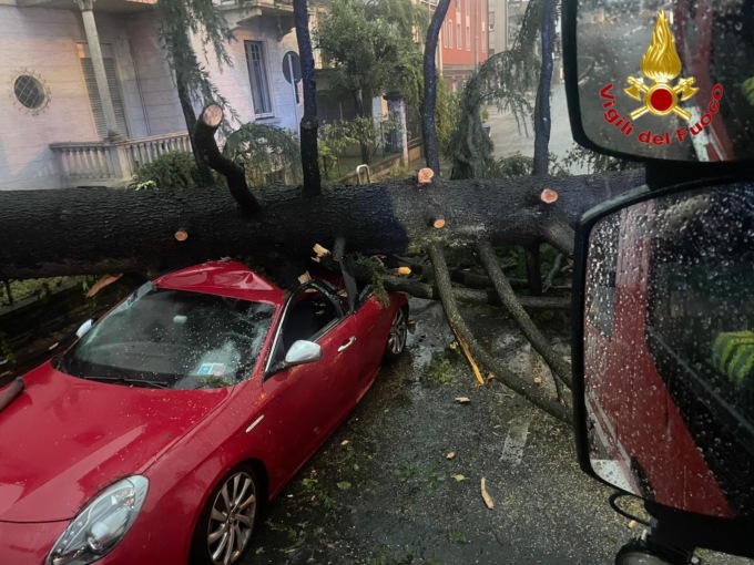 Maltempo, Vigili del fuoco in azione per alberi crollati, auto distrutte e strade allagate