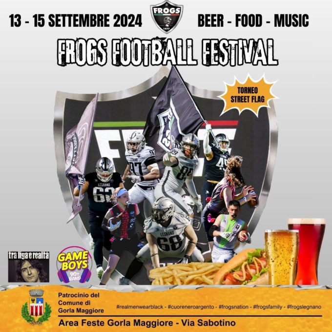 Nel fine settimana dal 13 al 15 la Frogs football festival
