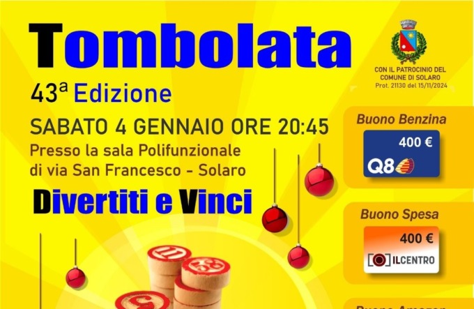 Per l’Epifania tombolata e spettacolo per i bambini