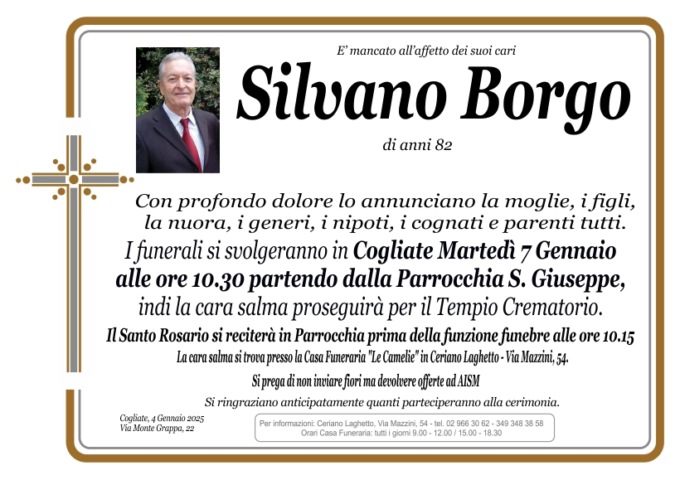 Addio all’ex consigliere Silvano Borgo di Cogliate