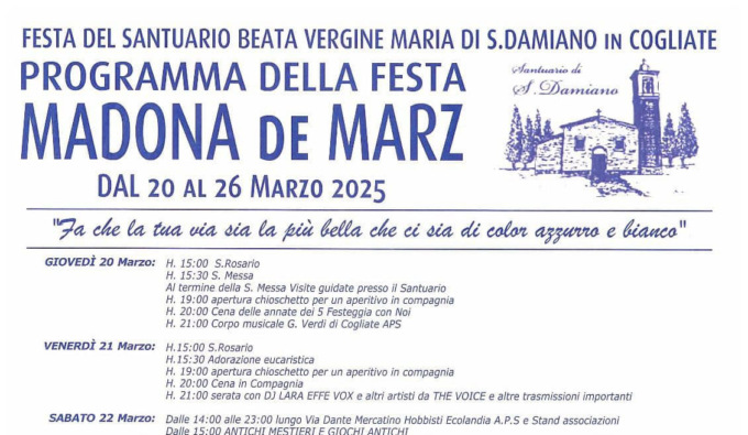 Tutto pronto per la Festa della Madonna de Marz: il programma