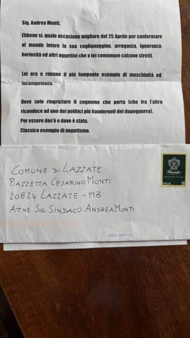 Lettera anonima ad Andrea Monti, il sindaco: “Un gesto vile”