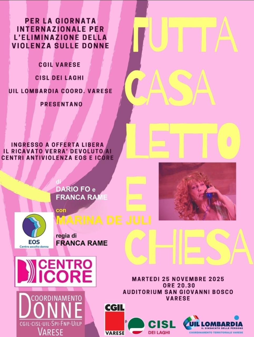 Il Coordinamento donne unitario di Cgil Cisl e Uil organizza uno spettacolo contro la violenza