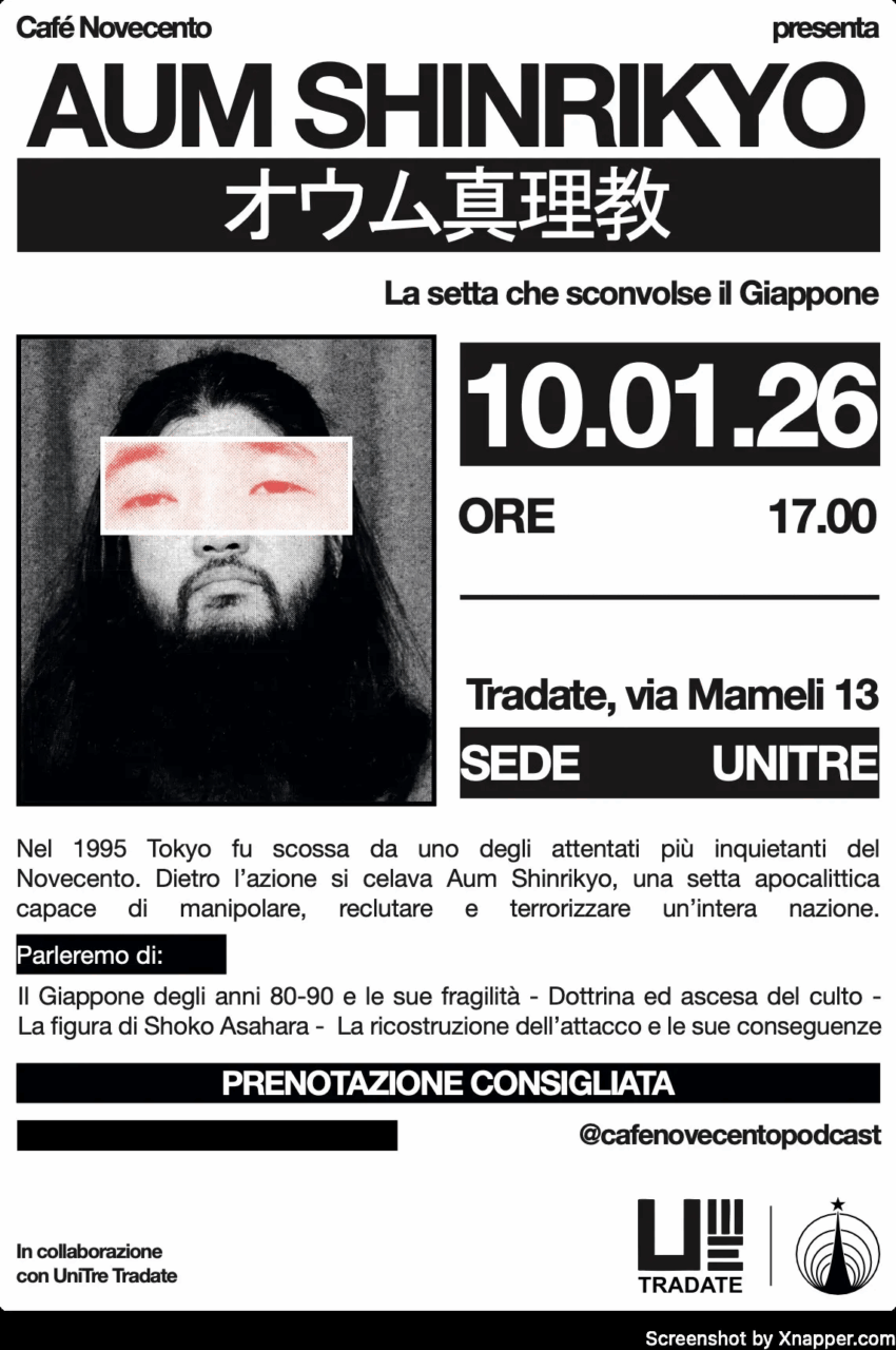 La setta che sconvolse il Giappone all’UniTre, con il podcast di Cafè Novecento