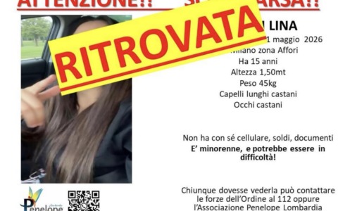 E’ stata ritrovata la  15enne scomparsa da Milano dall’11 maggio